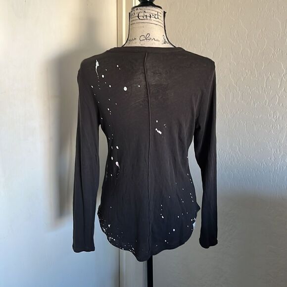 Chaser Faded Black Love Tiger Distressed Holes Sheer Paint Splatter Top - Picture 4 of 12